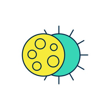 Güneş tutulmasının ana hatları beyaz arkaplanda izole edilmiş. Tam sonar tutulması. Vektör