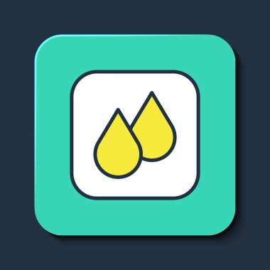 Doldurulmuş ana hatlı su bırakma simgesi mavi arkaplanda izole edildi. Turkuaz kare düğme. Vektör