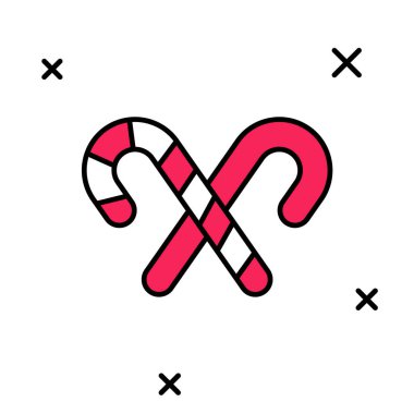 Beyaz arka planda izole edilmiş çizgili çizgili Noel şekeri ikonu. Mutlu Noeller ve mutlu yıllar. Vektör