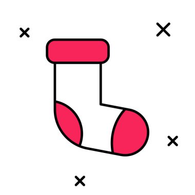 Doldurulmuş Noel çorabı ikonu beyaz arka planda izole edilmiş. Mutlu Noeller ve mutlu yıllar. Vektör