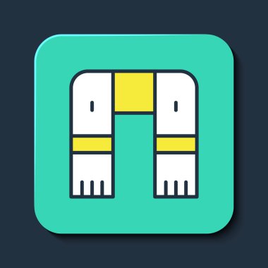 Mavi arkaplanda kışın eşarp simgesi var. Turkuaz kare düğme. Vektör