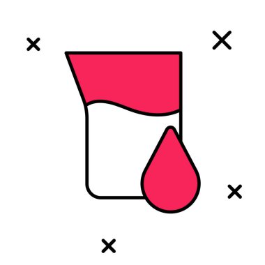 Doldurulmuş petrol test tüpü simgesi beyaz arka planda izole edildi. Komiklik şişesi ve düşen damla. Vektör