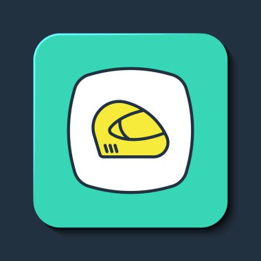 Mavi arkaplanda izole edilmiş ana hatlı yarış başlığı simgesi. Olağanüstü bir spor. Spor malzemeleri. Turkuaz kare düğme. Vektör