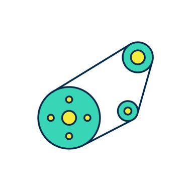 Doldurulmuş ana hatlı zamanlama kemer kiti simgesi beyaz arkaplanda izole edildi. Vektör