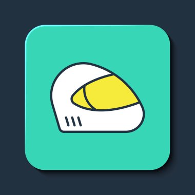 Mavi arkaplanda izole edilmiş ana hatlı yarış başlığı simgesi. Olağanüstü bir spor. Spor malzemeleri. Turkuaz kare düğme. Vektör