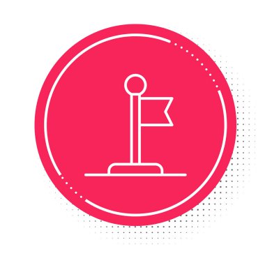 Beyaz çizgi bayrak simgesi beyaz arkaplanda izole edildi. Zafer, kazanmak ve zorluk konseptini fethetmek. Kırmızı daire düğmesi. Vektör.