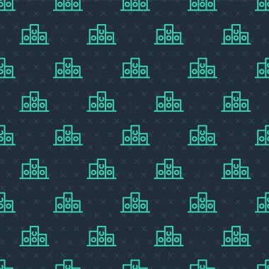 Yeşil çizgi ödülü, spor ödüllü podyum ikonu mavi arka planda izole edilmiş kusursuz desen. Vektör.