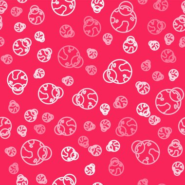 Beyaz çizgi görüntülü sohbet konferans simgesi kırmızı arkaplanda izole edilmiş kusursuz desen. Çevrimiçi iş görüşmesi formu. Uzak proje yönetimi. Vektör.