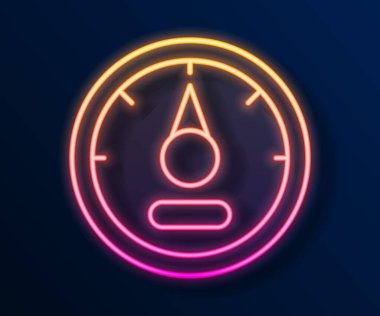 Parlayan neon hattı motor gaz göstergesi simgesi siyah arkaplanda izole edildi. Yakıt göstergesi boş. Tam depo göstergesi. Vektör.