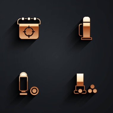 Hedef Termos konteynırı Mermi ve Kartuş simgesini uzun gölgeli olarak ayarla. Vektör.