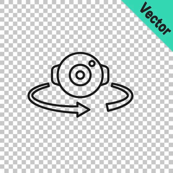 Schwarze Linie 360 Grad Ansicht Symbol Isoliert Auf Transparentem Hintergrund — Stockvektor
