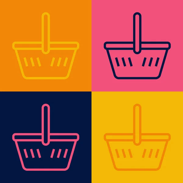 流行艺术线购物篮图标孤立于色彩背景 网上购物的概念 送货服务标志 购物车的标志 — 图库矢量图片