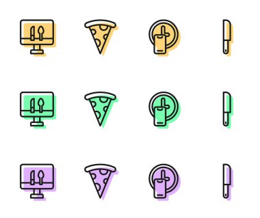 Yemek siparişi verilecekti. Pizza ve Bıçak ikonu sipariş edecektik. Vektör.