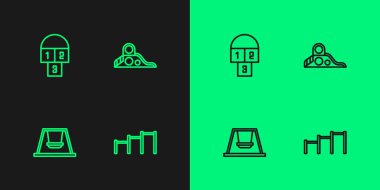 Çocuklar için Sport Yatay Çubuğu Salla Hopscotch ve Kaydırak oyun alanı ikonu. Vektör.