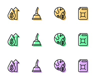 Motor yağı ve benzin ikonu için benzin deposunu dolar sembolü fiyatına ayarlayın. Vektör.