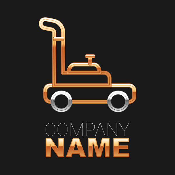 Иконка газонокосилки изолирована на черном фоне. Косилка для газона. Красочная концепция контура. Вектор.