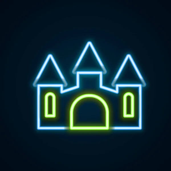 Glowing Neon Line Castle Icon Isolated Black Background Medieval Fortress — Stock Vector