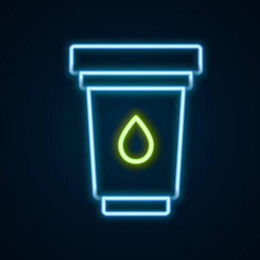 Parlayan neon hattı Su filtresi kartuş simgesi siyah arkaplanda izole edildi. Renkli taslak konsepti. Vektör.