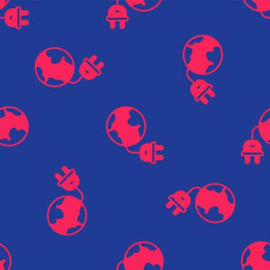 Kırmızı Küresel enerji enerji gezegeni mavi arka planda izole edilmiş ikona sahip. Ekoloji konsepti ve çevre. Vektör.