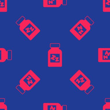 Kırmızı uyku hapı ikonu mavi arka planda izole edilmiş kusursuz desen. Vektör.