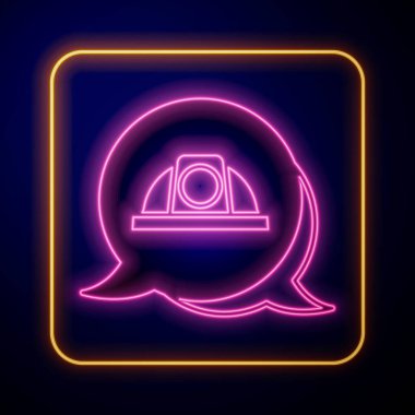 Parlayan neon ışıklı işçi kaskı simgesi siyah arkaplanda izole edildi. Vektör.