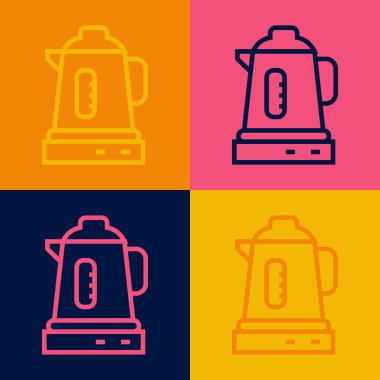 Pop Art Line Elektrik Kettle simgesi renk arkaplanında izole edildi. Çaydanlık ikonu. Vektör.