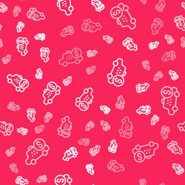 Beyaz çizgi Taksimetre aygıt simgesi kırmızı arkaplanda izole edilmiş. Taksi vagonundaki yolcu ücreti için ölçü aleti. Vektör.