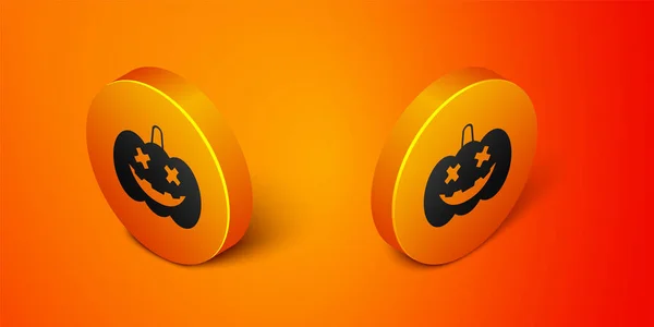 Izometryczna Ikona Dyni Odizolowana Pomarańczowym Tle Wesołego Halloween Pomarańczowy Wektor — Wektor stockowy