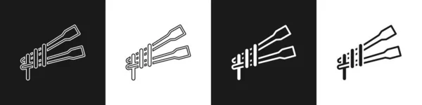 Set Food Chopsticks Noodles Icon Isolated Black White Background Wooden — Stock vektor