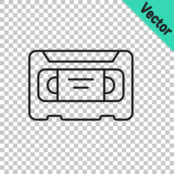 Black Line Vhs Video Cassette Tape Icon Isolated Transparent Background — Stock Vector