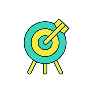 Doldurulmuş ana hatlı hedef finansal hedef kavramı simgesi beyaz arka planda izole edildi. Sembolik hedeflere ulaşım, başarı. Vektör