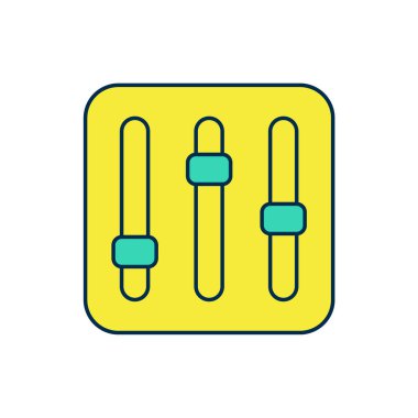 Doldurulmuş ses düzenleyici simgesi beyaz arkaplanda izole edildi. DJ ekipman kaydırma düğmeleri. Konsol karıştırılıyor. Vektör