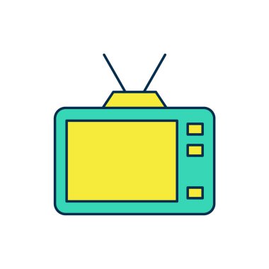 Doldurulmuş Retro TV simgesi beyaz arkaplanda izole edildi. Televizyon tabelası. Vektör