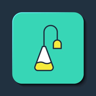 Doldurulmuş çay poşeti simgesi mavi arkaplanda izole edildi. Turkuaz kare düğme. Vektör