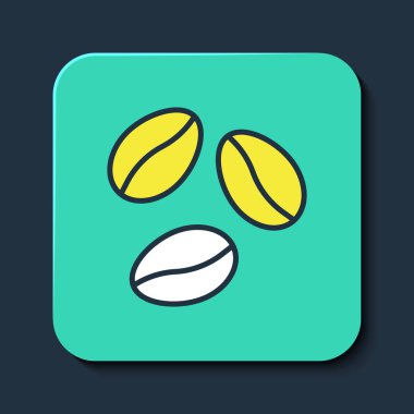 Doldurulmuş kahve çekirdeği ikonu mavi arka planda izole. Turkuaz kare düğme. Vektör