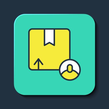 Doldurulmuş karton kutu simgesi mavi arkaplanda izole edildi. Kutu, paket, paket işareti. Teslimat ve ambalaj. Turkuaz kare düğme. Vektör