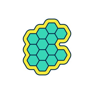 Doldurulmuş ana hatlı bal peteği simgesi beyaz arkaplanda izole edildi. Bal hücrelerinin sembolü. Tatlı doğal yemek. Vektör