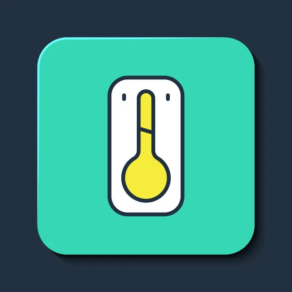 填充轮廓咖啡温度计图标隔离在蓝色背景 绿松石正方形按钮 — 图库矢量图片