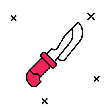 Doldurulmuş ana hatlı bıçak simgesi beyaz arkaplanda izole edildi. Çatal bıçak sembolü. Vektör