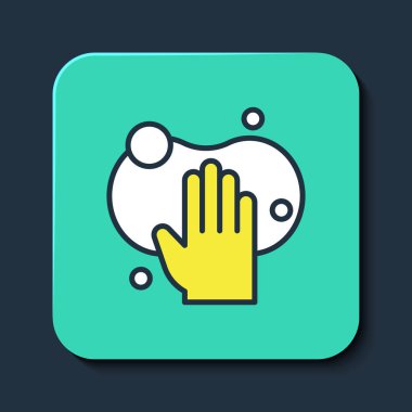 Filled outline Sponge icon isolated on blue background. Wisp of bast for washing dishes. Cleaning service logo. Turquoise square button. Vector