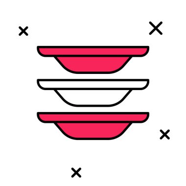 Beyaz arka planda izole edilmiş ana hatlı bulaşık ikonu. Bulaşık yıkama ikonu. Bulaşık makinesi tabelası. Masa takımı tabelası temiz. Vektör