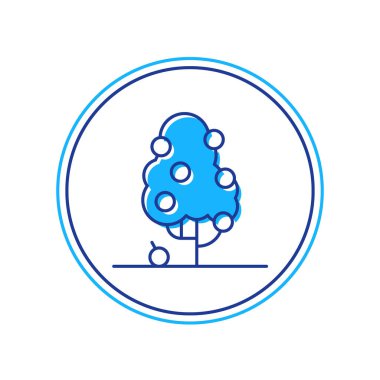 Doldurulmuş ana hatlı meyve ağacı simgesi beyaz arkaplanda izole edildi. Tarım fabrikası. Organik tarım ürünü. Meyve bahçesi. Bahçe teması. Vektör