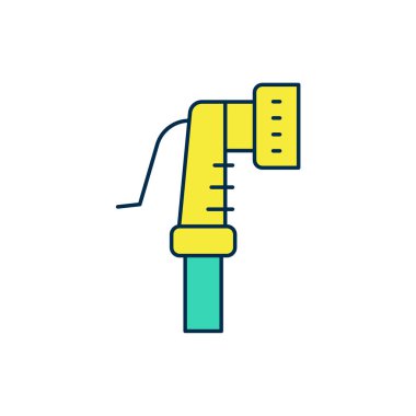 Doldurulmuş bahçe hortumu simgesi beyaz arka planda izole edilmiş. Sprey tabanca ikonu. Su ekipmanları. Vektör