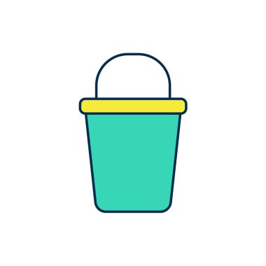 Doldurulmuş Kova simgesi beyaz arkaplanda izole edildi. Temizlik hizmeti konsepti. Vektör