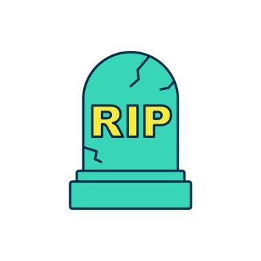 Beyaz arkaplanda izole edilmiş, üzerinde RIP yazılı Tombstone ana hatlarıyla doldurulmuş. Mezar ikonu. Mutlu Cadılar Bayramı Partisi. Vektör