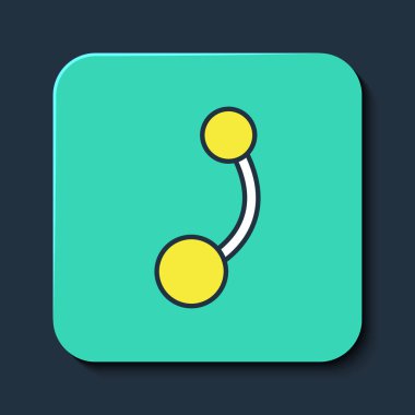 Mavi arkaplanda izole edilmiş ana hatlı Piercing simgesi. Turkuaz kare düğme. Vektör