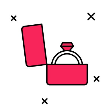 Elmas nişan yüzüğünü beyaz arka planda izole edilmiş bir kutunun içinde doldurdum. Vektör