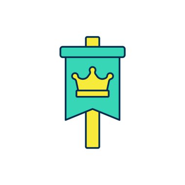 Doldurulmuş Ortaçağ bayrağı simgesi beyaz arkaplanda izole edildi. Bir kral ya da kraliçe tarafından yönetilen ülke, devlet ya da bölge. Vektör