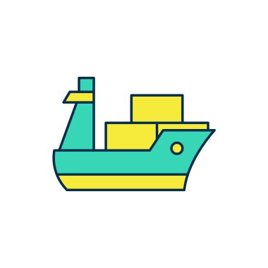 Doldurulmuş ana hatlı kargo gemisi simgesi beyaz arkaplanda izole edildi. Vektör