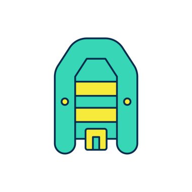 Beyaz arka planda izole edilmiş dıştaki motor ikonu ile doldurulmuş şişme bot. Vektör